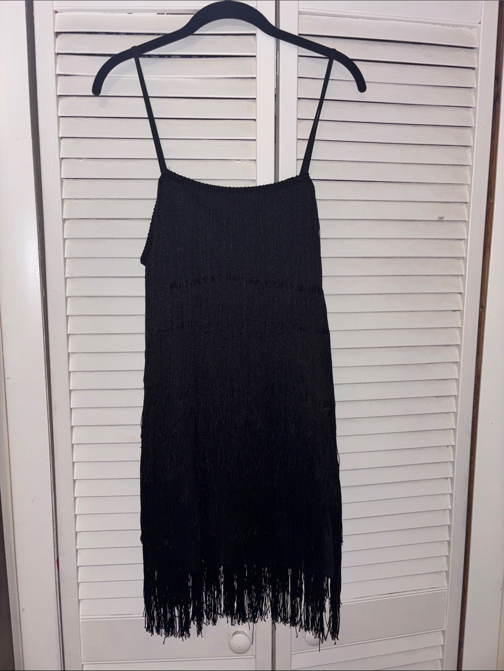 Fashion Nova Black Fringe Slip Dress